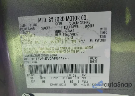 2010 Ford F-150 Fx4/Harley-Davidson/King Ranch/Lariat/Platinum/Xl/Xlt z USA, uszkodzony, nr VIN 1FTFW1EV0AFB11293